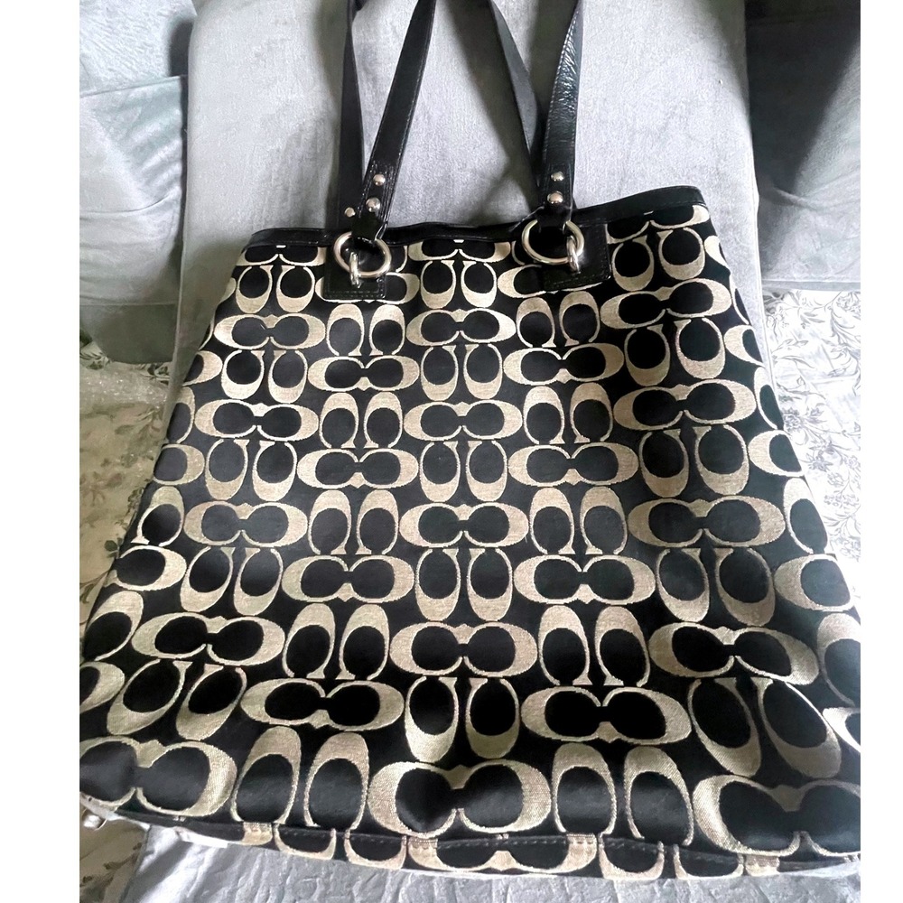 Coach Penelope Carryall Bag Black Monogram Canvas Tote F19262 - Picture 3 of 6